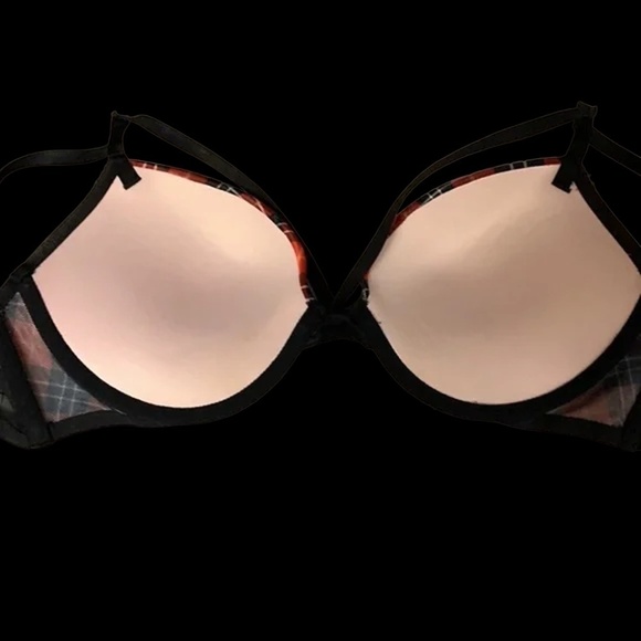 Victorias Secret Very Sexy Strappy Bra Lacy Tartan Plaid Padded Underwire Pushup - Picture 11 of 14